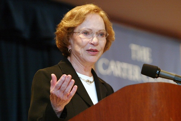 Former First Lady Rosalynn Carter speaks at a Mental Health Symposium. (Credit: The Carter Center)